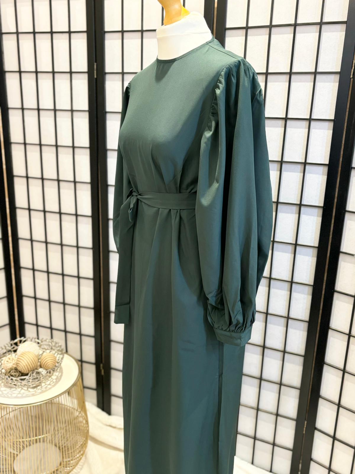 Puffy Sleeves Green Dress