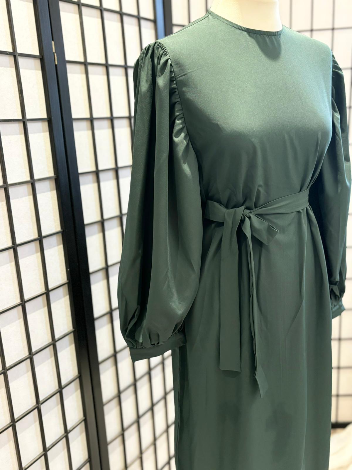 Puffy Sleeves Green Dress