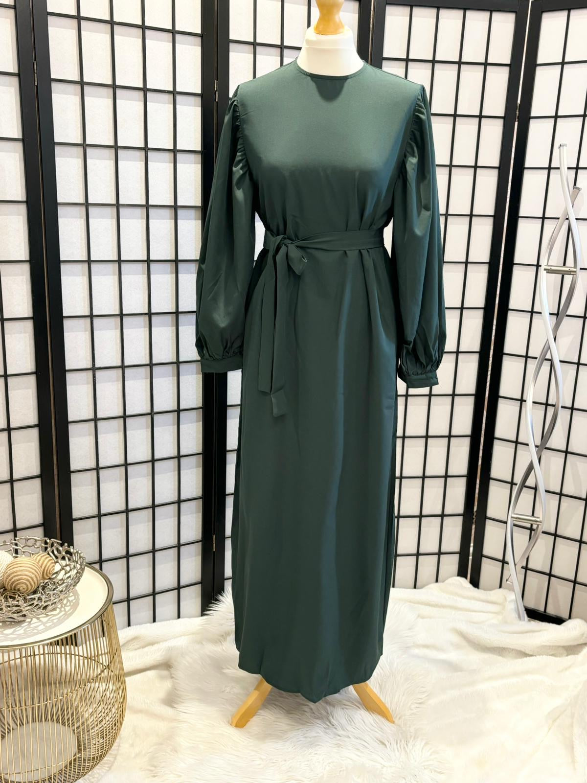 Puffy Sleeves Green Dress