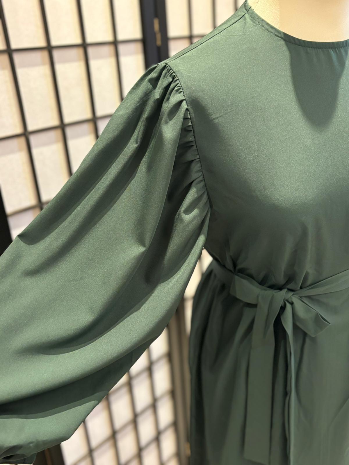 Puffy Sleeves Green Dress